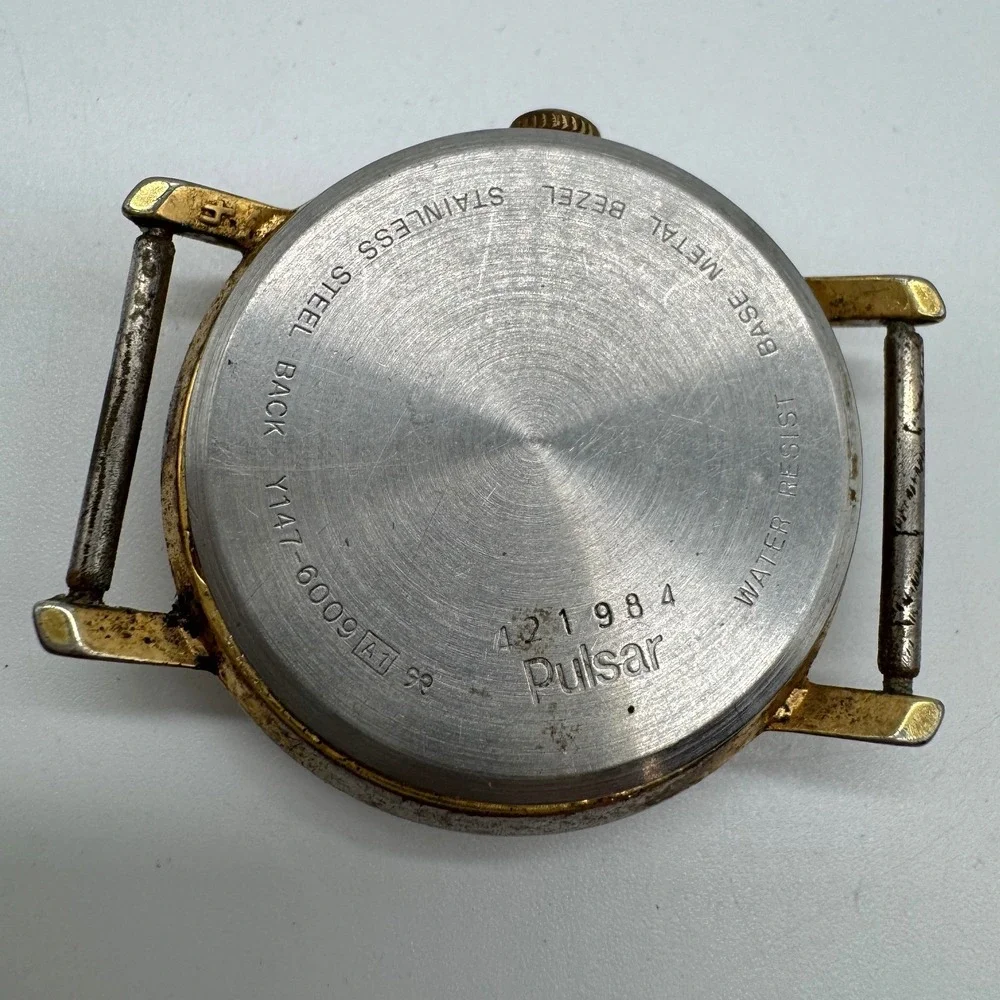 Vintage Timex Gold Tone Date Watch Head Parts Repair Pulsar Back Y147-6009 34mm
